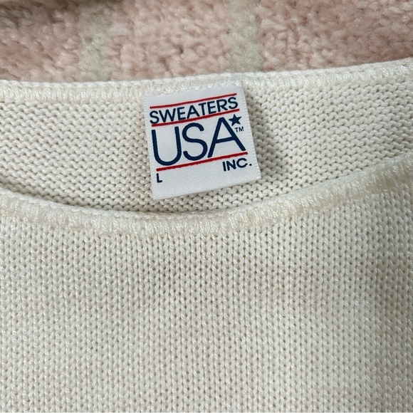 Vintage Cream Red Nautical Striped Sleeveless Sweater Size Large Sailboat Anchor - Picture 3 of 11